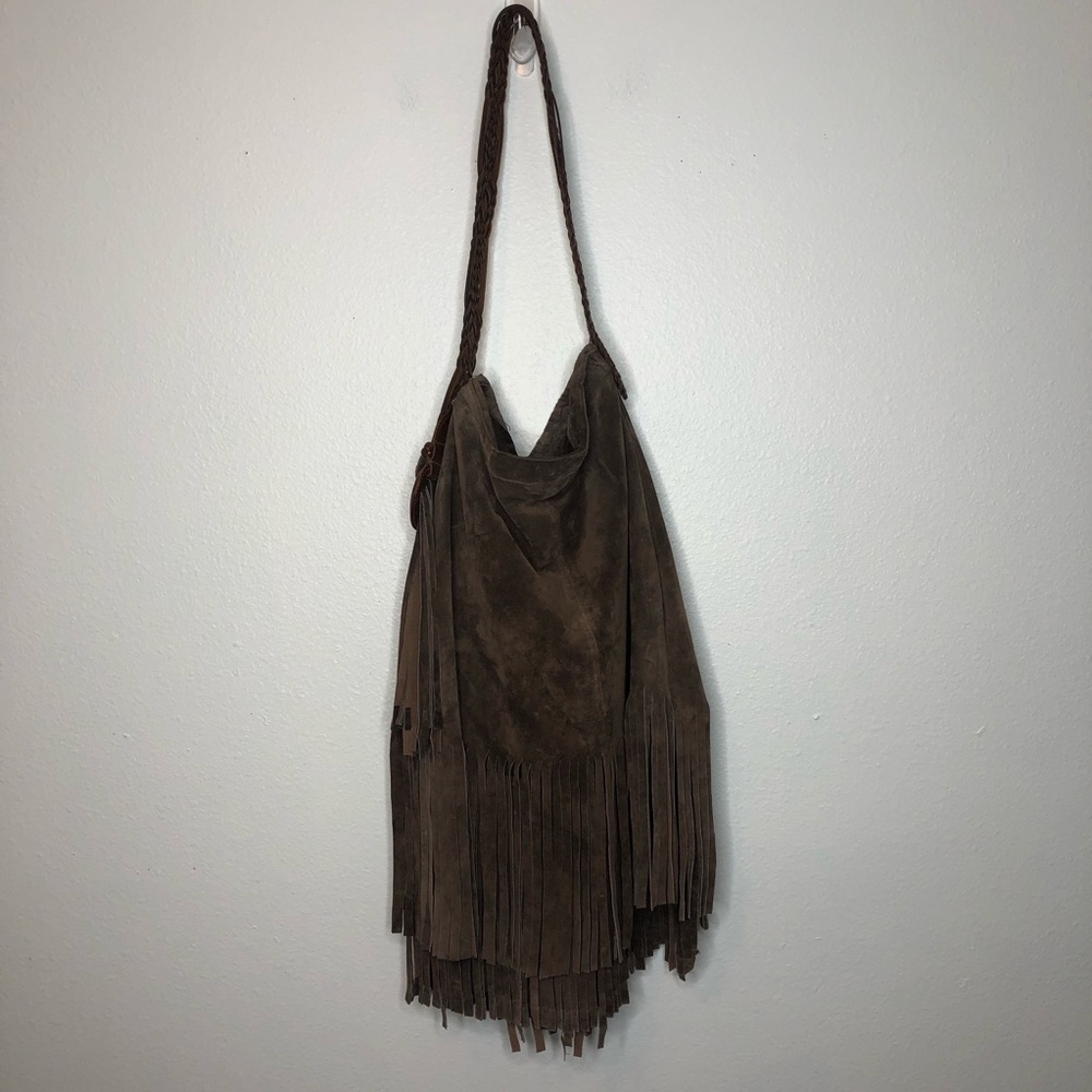 vintage leather fringe cross body shoulder bag